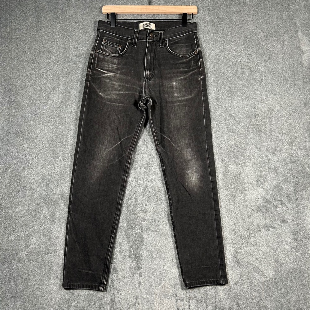 Naked & Famous Jeans Black Denim Mens Faded Stretch Slim Tapered 29x27